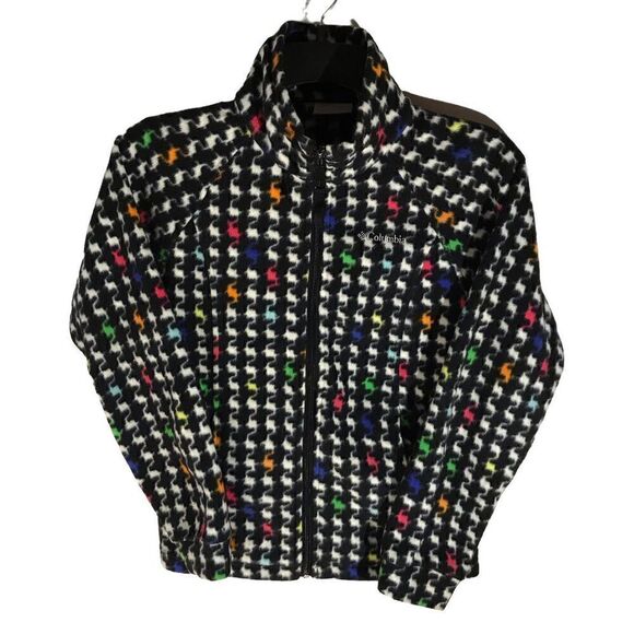 Columbia Zip up Fleece, Fits a Small woman, but Youth 10/12 dopamine houndstooth - Picture 2 of 8